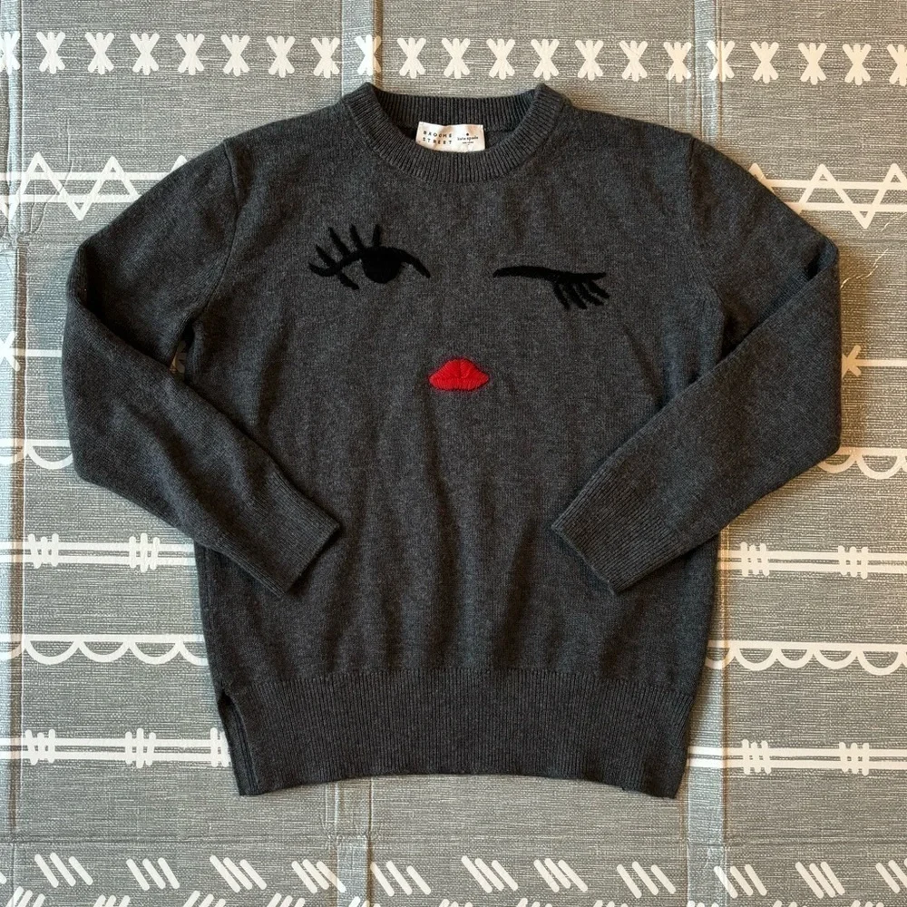 Kate Spade Broome Street Winking Eye Gray Sweater‎ Womens Size XS